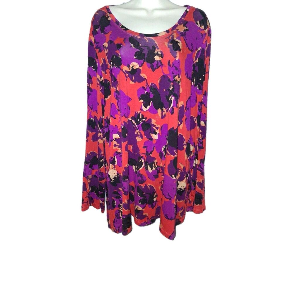 LORI GOLDSTEN Women Tunic Top Size XL Boho Multi-Color Knit Long Sleeve